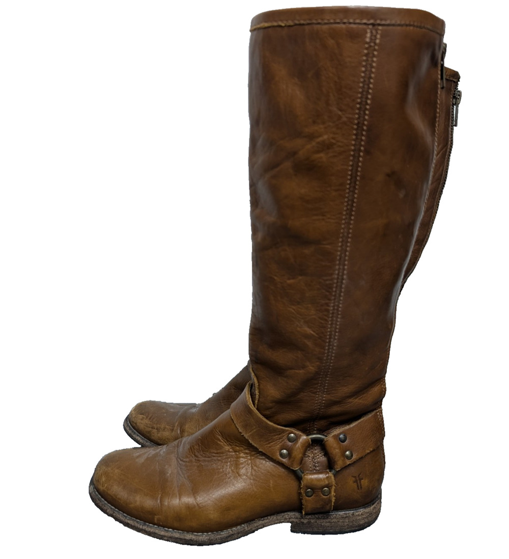 Frye Tall Harness Boots Womens 8.5B Veronical Phillip Brown Leather Western Boho